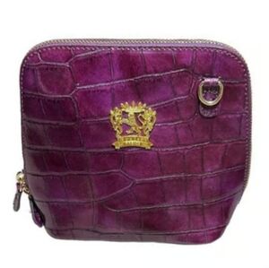 Pratesi Firenze Italian croc embossed purple Leather Crossbody. Apx 7 x 6.5 x 3”